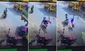 حادثه وحشتناک برای یک موتورسوار/ ویدئو