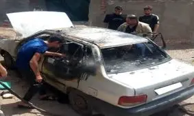 انفجار گوشی تلفن همراه، خودروی پراید را به آتش کشید