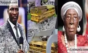 روحانی مشهور مادر ۱۰۴ ساله‌اش را در تابوتی با روکش طلا به خاک سپرد / ویدئو