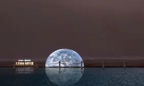 طلوع ماه مصنوعی شگفت‌انگیز در صحرای گبی