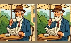 بازی فکری/ 3 تفاوت‌ تصویر پیرمردی که در حال خواندن روزنامه است را در 7 ثانیه تشخیص دهند 