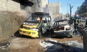 آتش سوزی وحشتناک ۲ دستگاه خودروی سواری در تایباد/ یک کودک دچار سوختگی شد